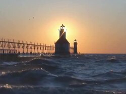 Sun Setting Behind Lighthouse Part 5 Stock Footage
