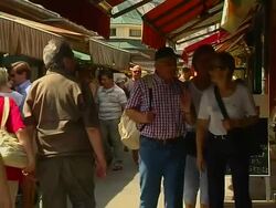 Pull Back Shot Vienna Nordsee Market Wien Austria Stock Footage