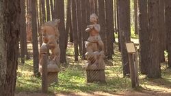 Wooden sculptures in fantastical forest News Clip