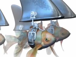 From left to right, Goldfishes disguised as Sharks (loop) Stock Footage