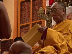 MS Dalai Lama reading note cards  AUDIO / Dharamsala, Himachal Pradesh, India Stock Footage