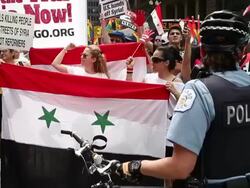 Protesters Demonstrate Against Intervention In Syria Stock Footage