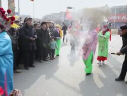 MS TS Villagers dressed as ancient figures attend parade during shehuo celebrations, Shehuo is traditional festive folk celebration during chinese spring festival AUDIO / xi'an, shaanxi, china Stock Footage