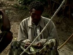 Ethiopian man counting money at camel fair Stock Footage