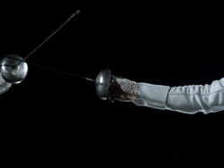 HD: Fencer Making A Parry Maneuver Stock Footage