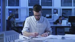 DS Architect drawing the floor plan for architectural building Stock Footage