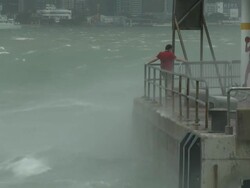 Rough Seas During Tropical Storm In Hong Kong Stock Footage
