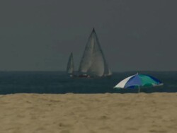 MS Venice Beach with yacht / Los Angeles, California, United States. Stock Footage