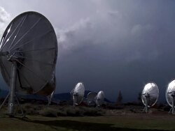 MS View of radar moving and clouds rolling / SETI Telescope lassen, California, United States Stock Footage