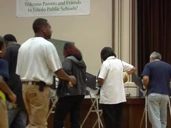 MS, PAN, People casting their votes at electronic voting machines, Toledo, Ohio, USA Stock Footage
