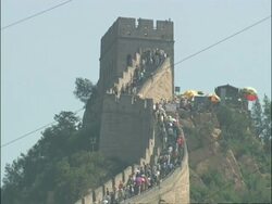Great Wall of China crowded with tourists, Badaling, China Stock Footage