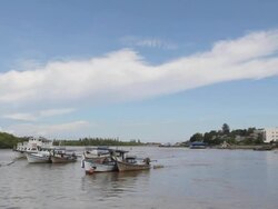 Boats floating on the river. Stock Footage