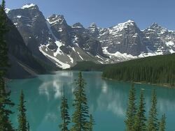 WS View of Moraine Lake in ten peaks valley at nationalpark / Lake Louise, Alberta, Canada Stock Footage