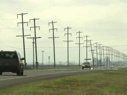 WS View of Power cables running alongside quiet road / New Orleans, Louisiana, United States Stock Footage