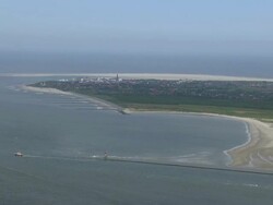 WS AERIAL View approaching to town along North Sea / Borkum, Lower Saxony Stock Footage