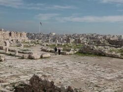 The ruins of the Amman Citadel - a national historic site at the centre of downtown Amman, Jordan Stock Footage