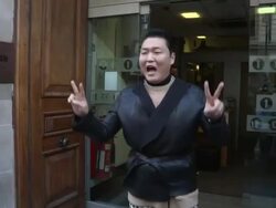 Psy leaving BBC Radio Two  Stock Footage