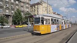 Trams on Danube Riverside, Budapest, Hungary, Europe Stock Footage