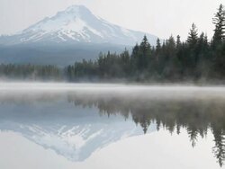 Mt. Hood from lake at dawn Stock Footage