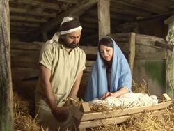 Stable Natvitiy Scene at Christmas, Mary, Jospeh, Baby Jesus Stock Footage