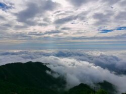 WS POV T/L View of Cloud sea and sunlight at in Jungbong (one of the mountaintop) in Chirisan National Park at sunrise / Sancheong, Gyeongsangnam-do,South Korea  Stock Footage
