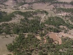 WS AERIAL DS View of bull fight ground with landscape / Montana, United States Stock Footage