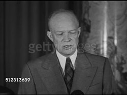 1948: NATIONAL ADVERTISERS CONVENTION: SPEECH: President of Columbia University General Dwight D. Eisenhower saying we must show that our Rights are bundle, lose one & lose all. WS Audience of men in suits w/ name tags, looking (R). Instructional Video