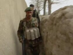 MS PAN POV Group of soldiers walking in field / Mausa Qala, Helmand Province, Afghanistan. Stock Footage