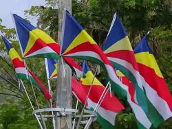 MS Flags blowing in wind / Mahe, Seychelles Stock Footage