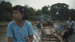W/S Burmese teenage girls in a motorboat Stock Footage