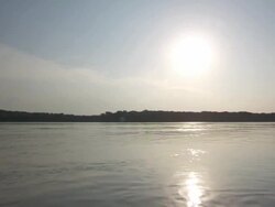 MS POV PAN Steam boat moving in Hannibal Mississippi river / Hannibal, Missouri, United States Stock Footage