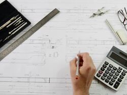 Architect Working and Calculating on Blue Print Stock Footage