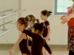 CU, TU, Four girls (6-7, 8-9) practicing ballet in ballet class, Richmond, Virginia, USA Stock Footage