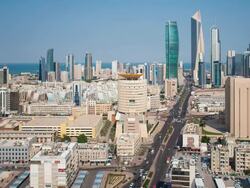 Arabian Peninsula, Kuwait, Kuwait City, time lapse of the modern city centre architecture Stock Footage