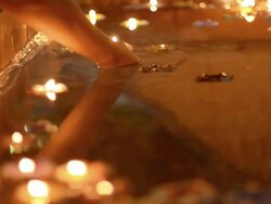 side view : candle krathong Stock Footage