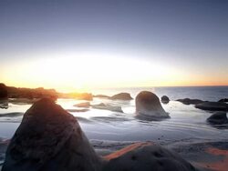 WS SLO MO POV View of young man hiking among sandstone formations  / Shore Acres State Park, Oregon, United States Stock Footage
