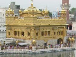 MS People lined up at door to getting into Gold Temple in Amritsar / Amritsar, Punjab, India Stock Footage