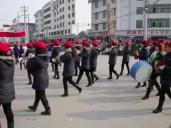 MS PAN Marching band in traditional festive folk celebration or carnival during chinese spring festival  AUDIO / xi'an, shaanxi, china Stock Footage