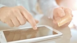 SLO MO making an online credit card purchase Stock Footage