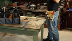 CRANE HD: Carpenter using Digital Tablet in Workshop Stock Footage