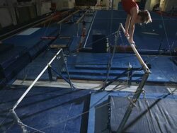 WS Girl (12-13) performing gymnastics / Lindon, Utah, USA.  Stock Footage