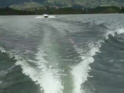 MS POV Boat moving on guatape reservoir lake / Guatape, Antioquia, Colombia Stock Footage