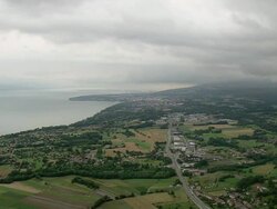 WS AERIAL View of Lake Geneva near Thonon Les Bains / Rhone Alpes, France Stock Footage