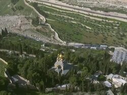 Aerial the Church of Mary Magdalene in the old city of Jerusalem, Israel Stock Footage