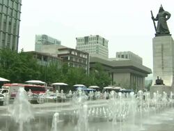View of Yi Sunsin Admiral statue at Gwanghwamun Square Stock Footage