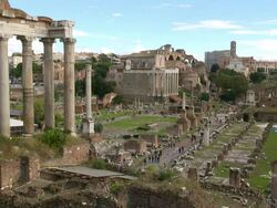 WS Foro Romano surrounded by ruins of several important ancient government buildings / Rome, Latium, Italy Stock Footage
