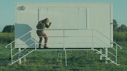 Man in red dress boxes, funny, joke, strange Stock Footage