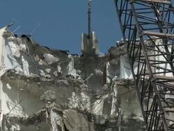 MS Wrecking ball demolishing building / Chicago, Illinois, USA Stock Footage