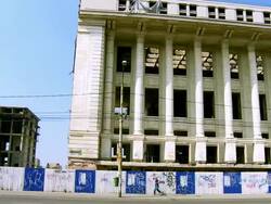 MS PAN View of Old historic abandoned building / Bucharest, Romania Stock Footage