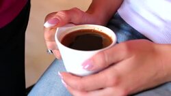 Girl drinks Morning coffee Stock Footage